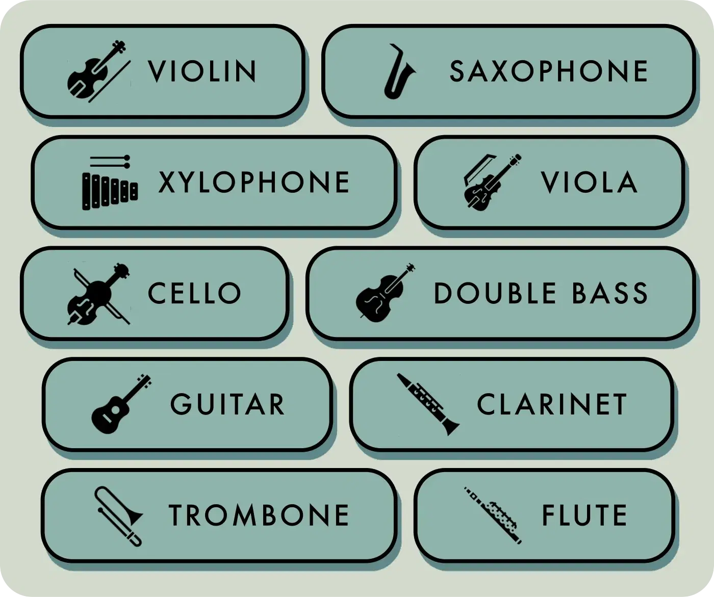 Instrument picker — ten instruments, each with its own icon