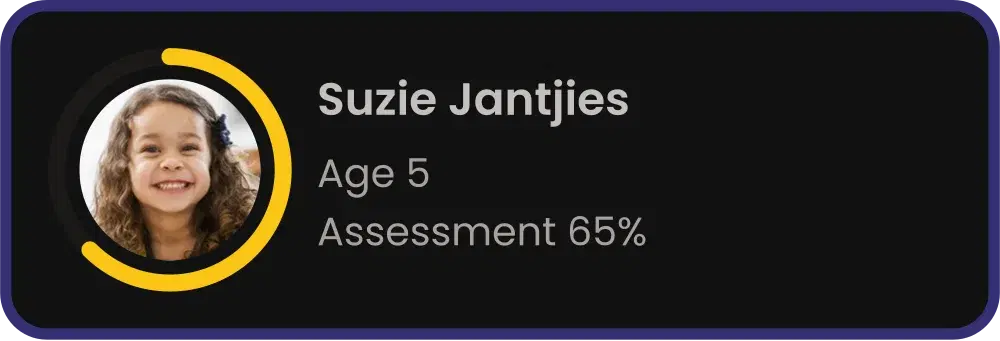 Suzie Jantjies profile pill — Age 5, Assessment 65%