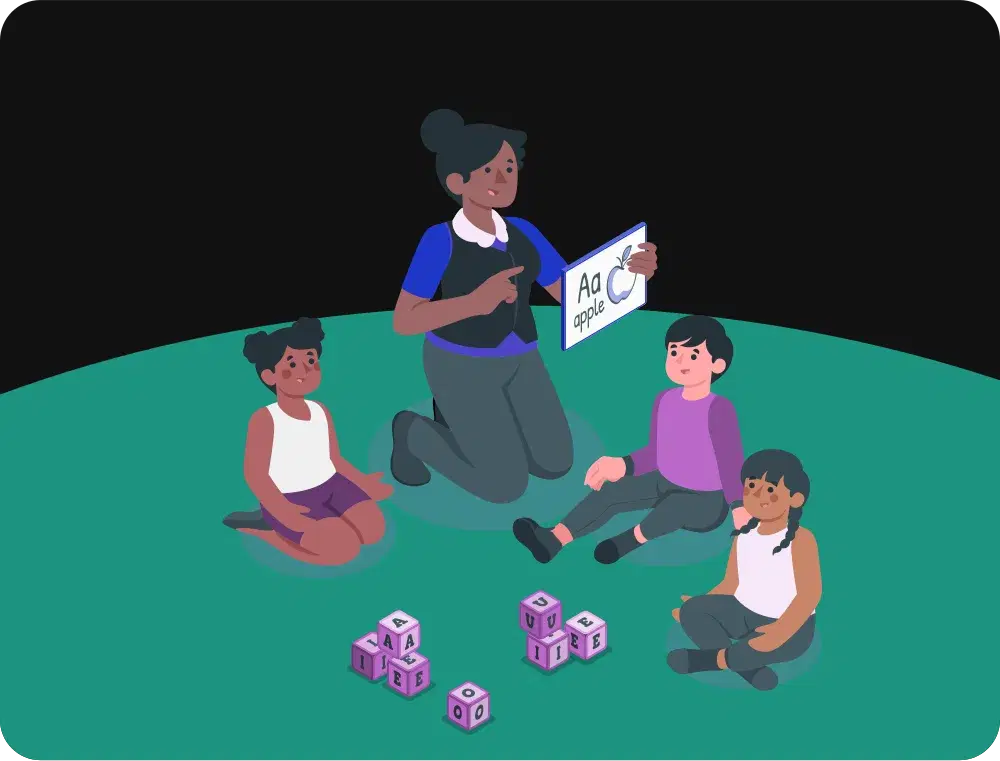 Illustration of an educator reading to children