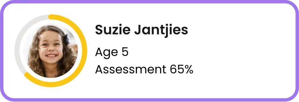 Suzie Jantjies profile pill — Age 5, Assessment 65%