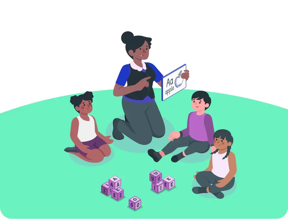 Illustration of an educator reading to children