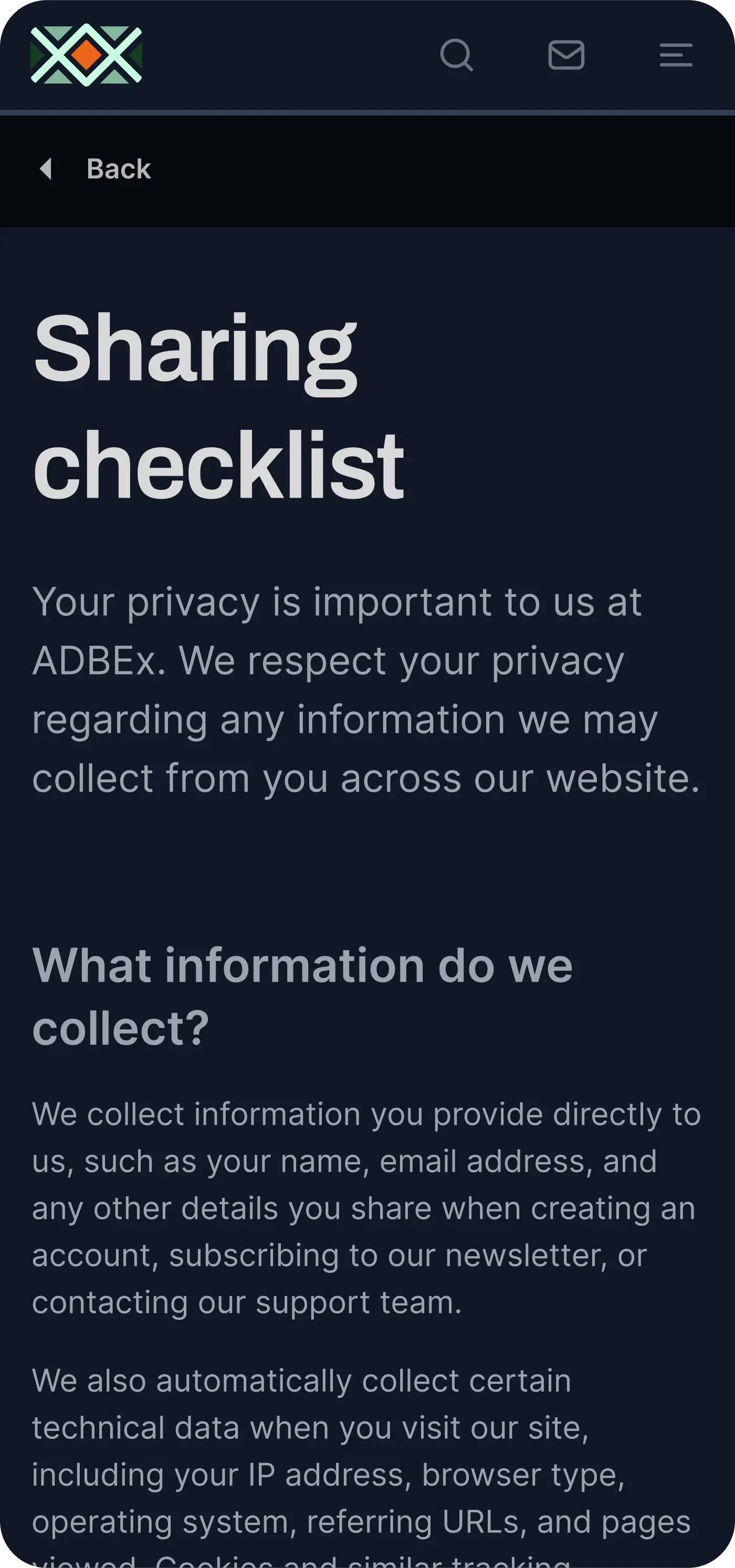 ADBEx — data sharing checklist