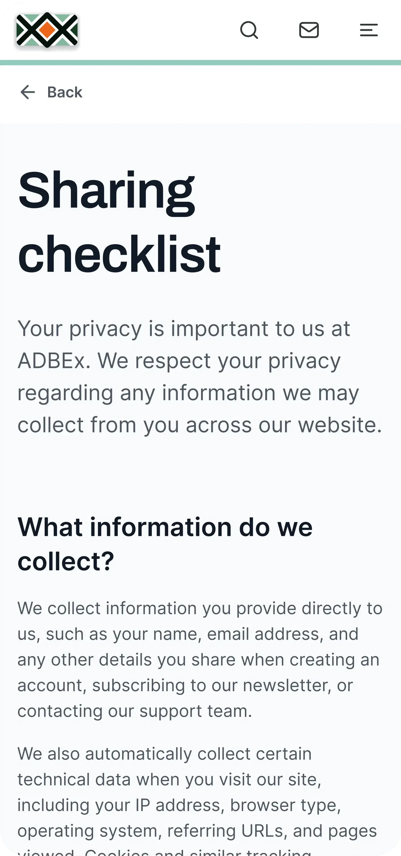 ADBEx — data sharing checklist