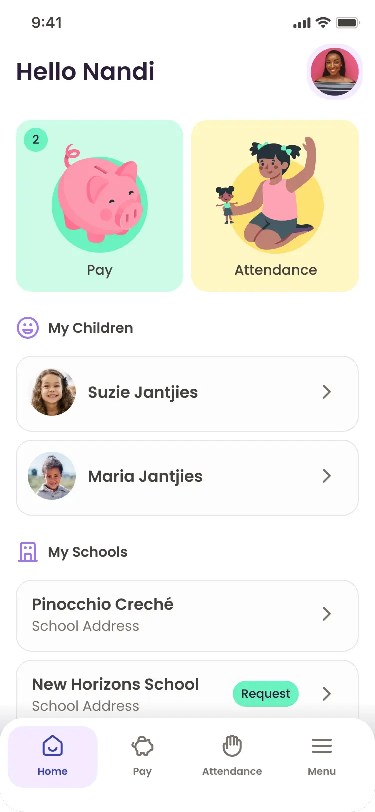 Oystar parent home dashboard